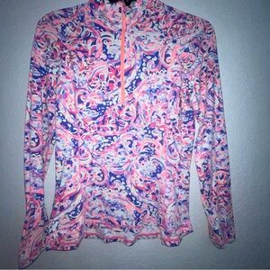 Lilly Pulitzer Pink and White Long Sleeve Polo Blouse